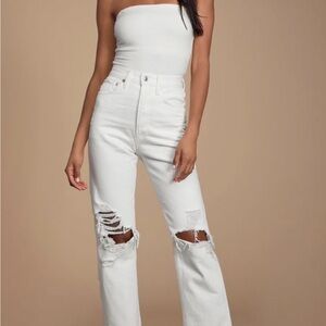 Agolde 90s High Rise Loose Fit White Distressed Straight Leg Jeans